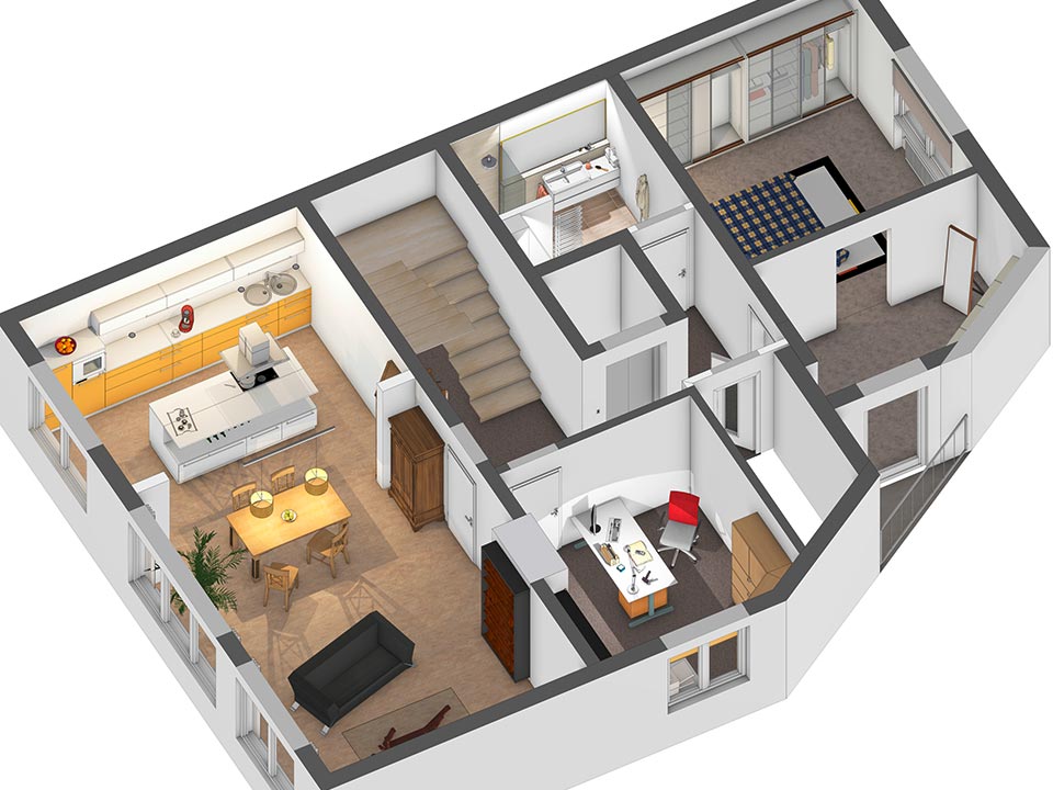 Der 3D-Plan, mit dem wir die Umbauten vorab visualisieren können