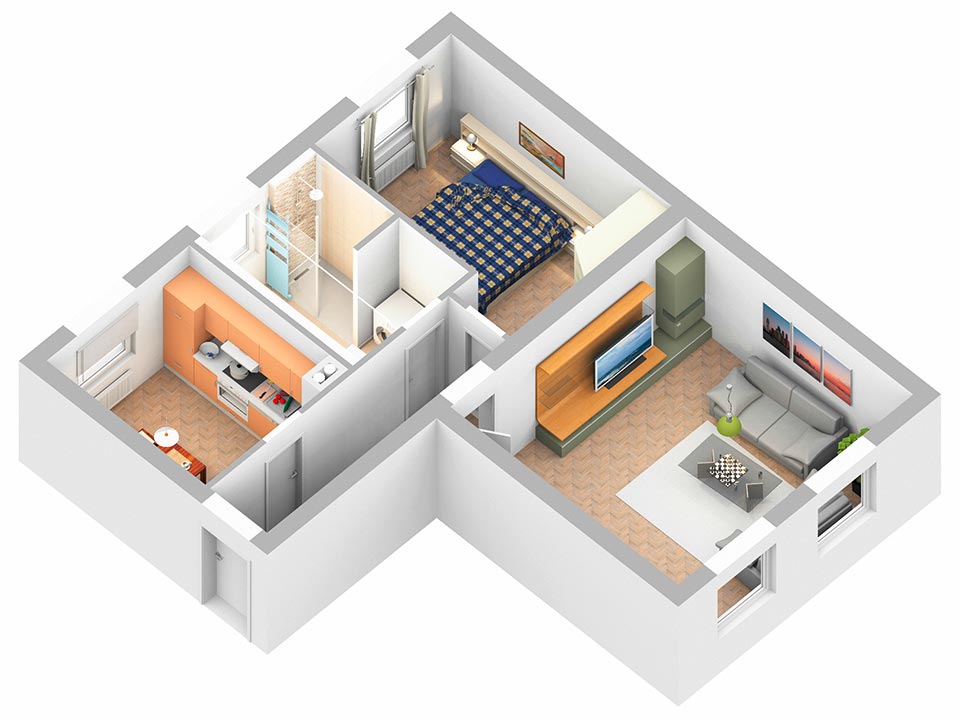 3D-Plan - großzügiger mit nur noch zwei großen Zimmern